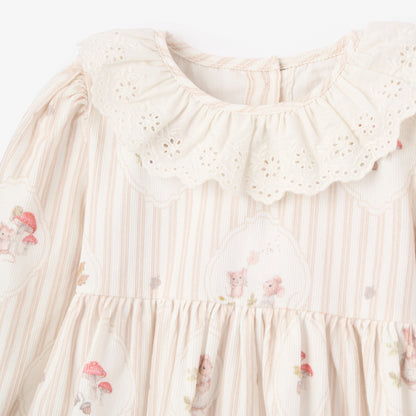 Magical Mouse Cameo Stripe Mini Cord Lace Collar Dress + Bloomer Se