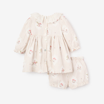 Magical Mouse Cameo Stripe Mini Cord Lace Collar Dress + Bloomer Se