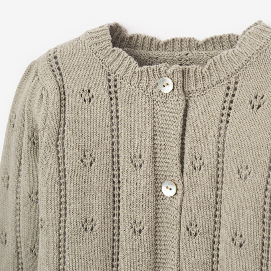 Sage Pointelle Knit Baby Cardigan