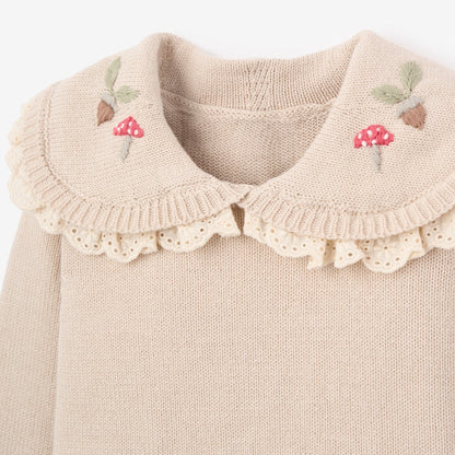 Mushroom Embroidered Collar Sweater + Skirt Set