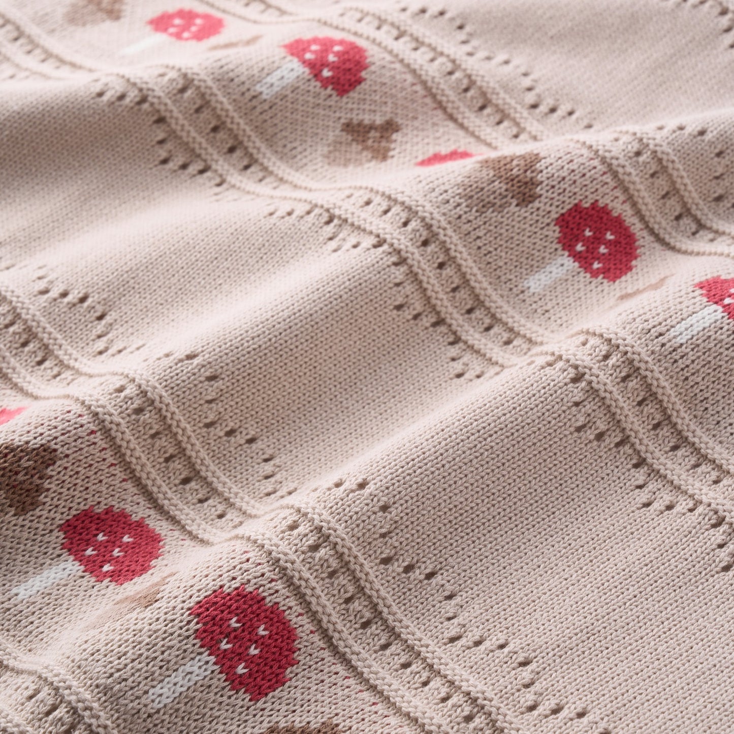 Mushroom Fairisle Knit Baby Blanket