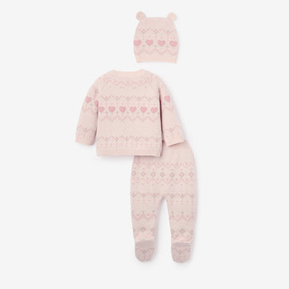 Love Fairisle Sweater, Footed Pant + Hat Set 3pc