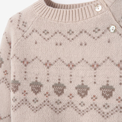 Acorn Fairisle Sweater, Footed Pant + Hat Set 3pc