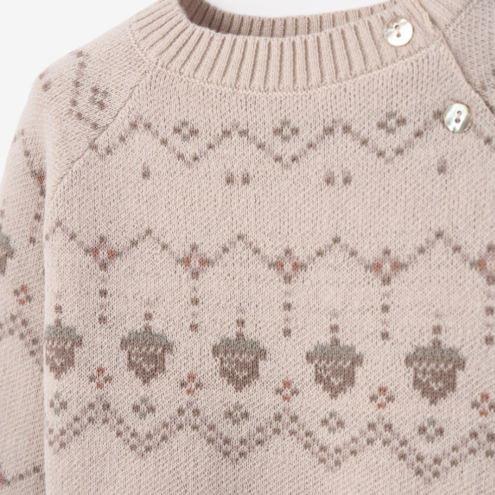Acorn Fairisle Sweater, Footed Pant + Hat Set 3pc