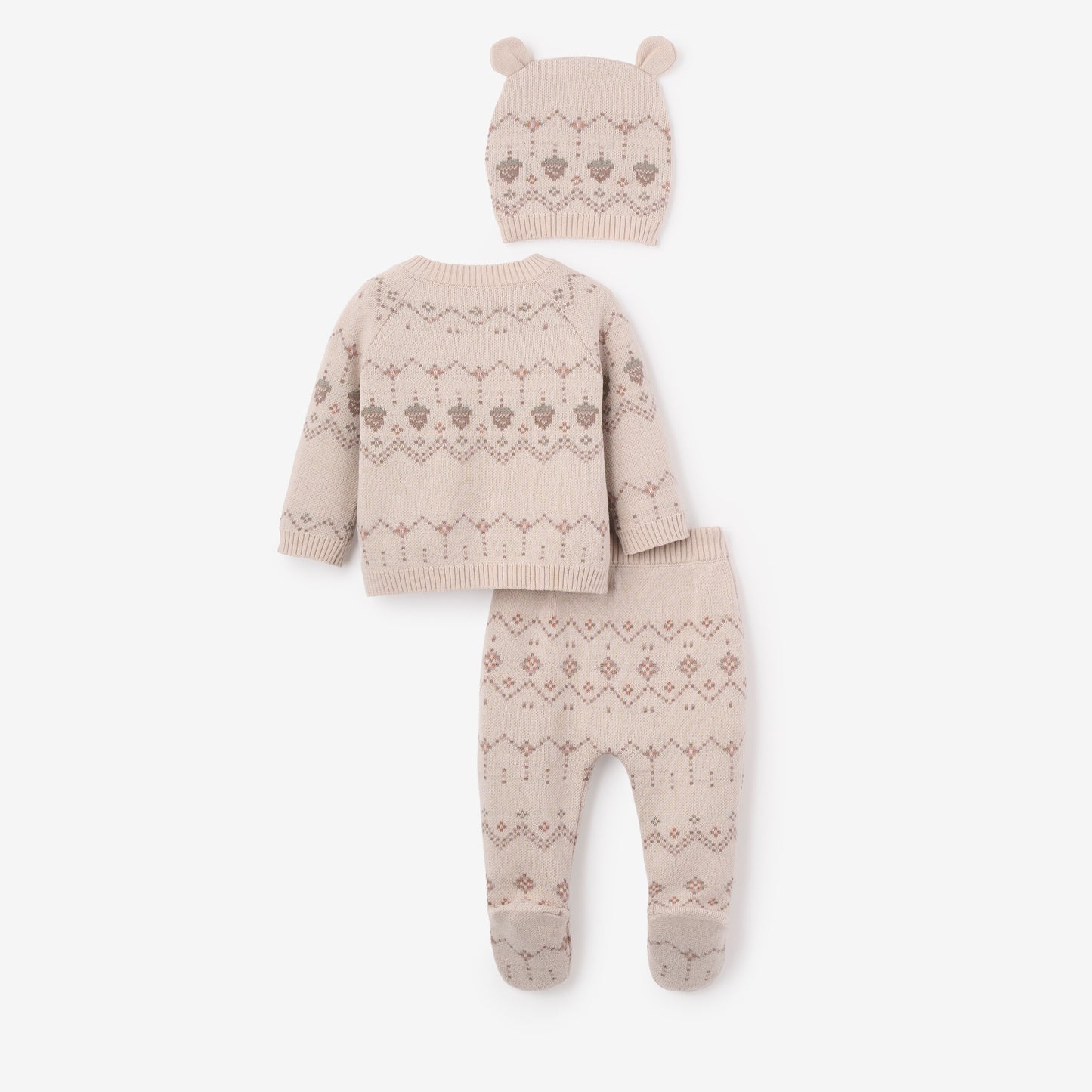Acorn Fairisle Sweater, Footed Pant + Hat Set 3pc