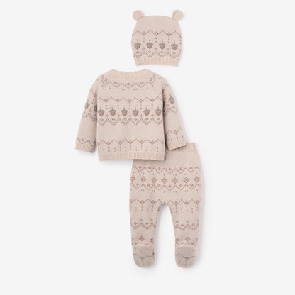 Acorn Fairisle Sweater, Footed Pant + Hat Set 3pc