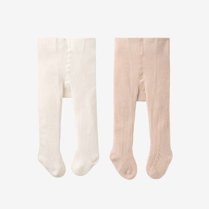 Taupe/White Pointelle Tight Set - 2PK