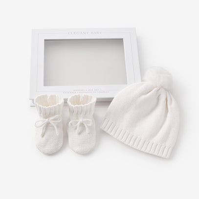Cream Knit Hat & Booties Gift Set