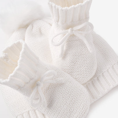 Cream Knit Hat & Booties Gift Set