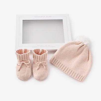 Pale Pink Knit Hat & Booties Gift Set