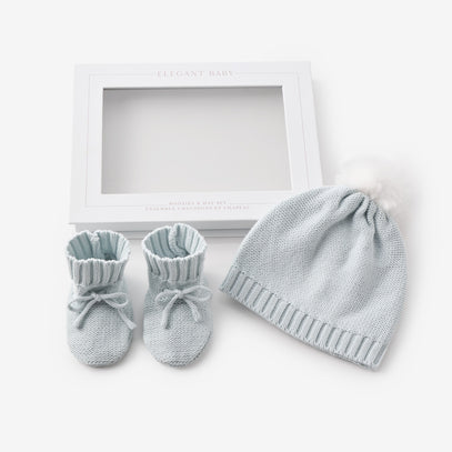 Pale Blue Knit Hat & Booties Gift Set