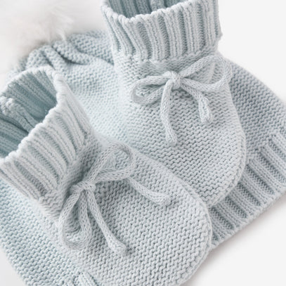 Pale Blue Knit Hat & Booties Gift Set