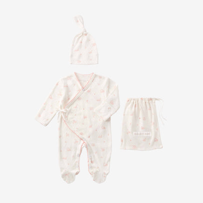 Pink Swan Print Organic Cotton Pointelle Layette 2 Pc Gift Set