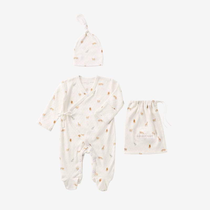 Neutral Safari Print Organic Cotton Pointelle Layette 2 Pc Gift Set
