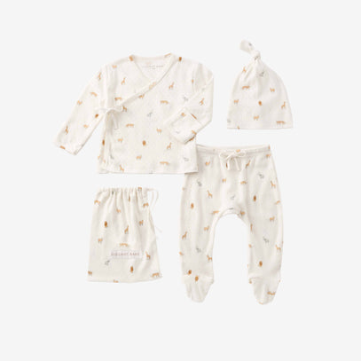 Neutral Safari Print Organic Cotton Pointelle Layette 3 Pc Gift Set