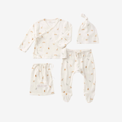 Neutral Safari Print Organic Cotton Pointelle Layette 3 Pc Gift Set