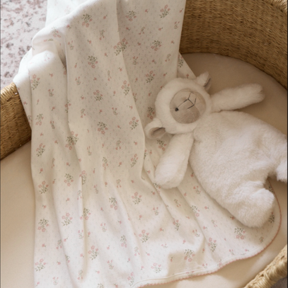 Folklore Floral Print Organic Cotton Pointelle Baby Blanket