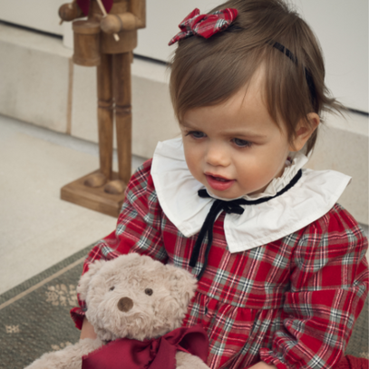 Holiday Red Tartan Dress w. Pleated Collar