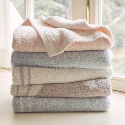 Pale Blue Teddy Bear Feather Knit Baby Blanket