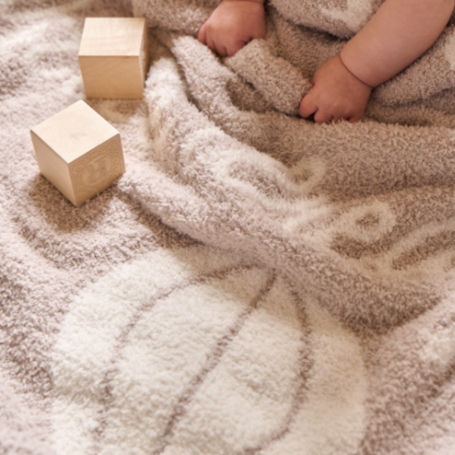 Taupe Hot Air Balloon Feather Knit Baby Blanket
