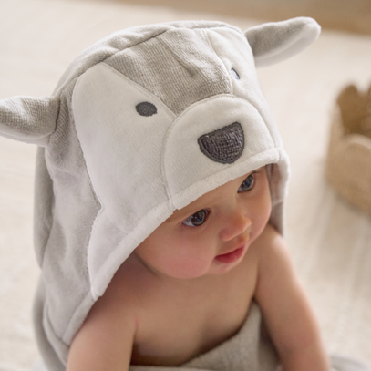 Gray Wolf Hooded Baby Bath Wrap