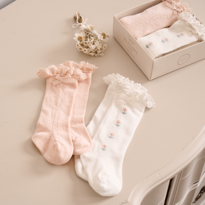 Floral Knee-high Non Slip Baby Socks 2 pack