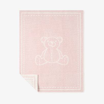 Pale Pink Teddy Bear Feather Knit Baby Blanket
