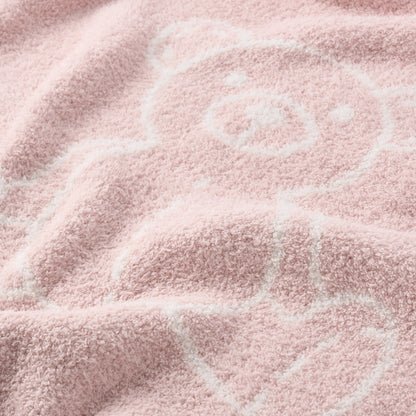 Pale Pink Teddy Bear Feather Knit Baby Blanket