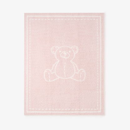 Pale Pink Teddy Bear Feather Knit Baby Blanket