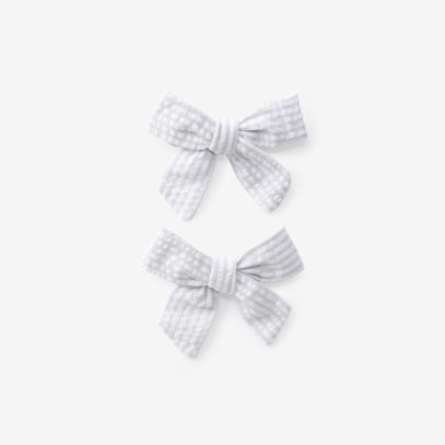 Blue Seersucker Bow Clip Set