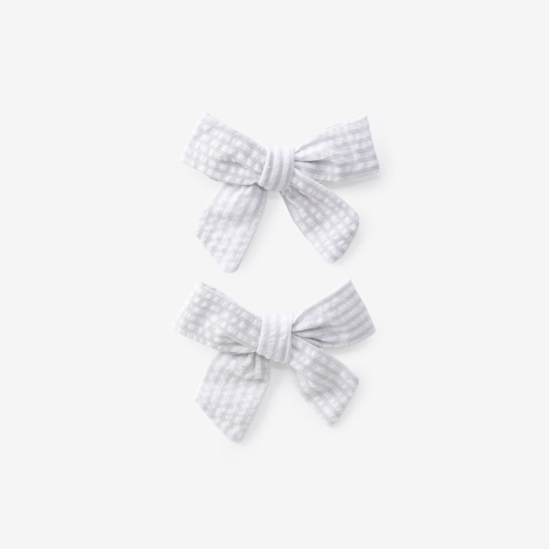 Blue Seersucker Bow Clip Set