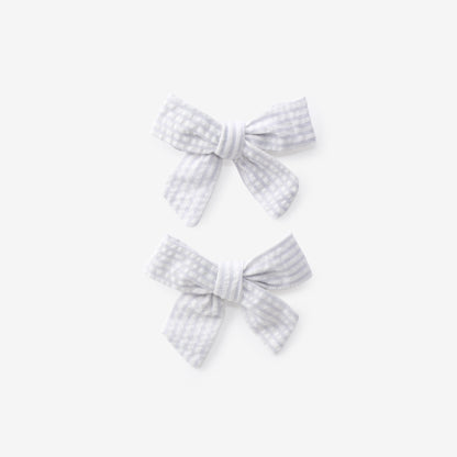 Blue Seersucker Bow Clip Set