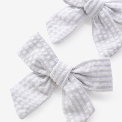 Blue Seersucker Bow Clip Set