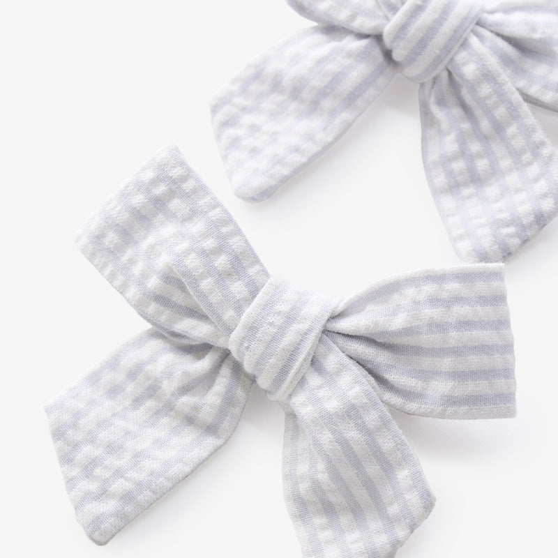 Blue Seersucker Bow Clip Set