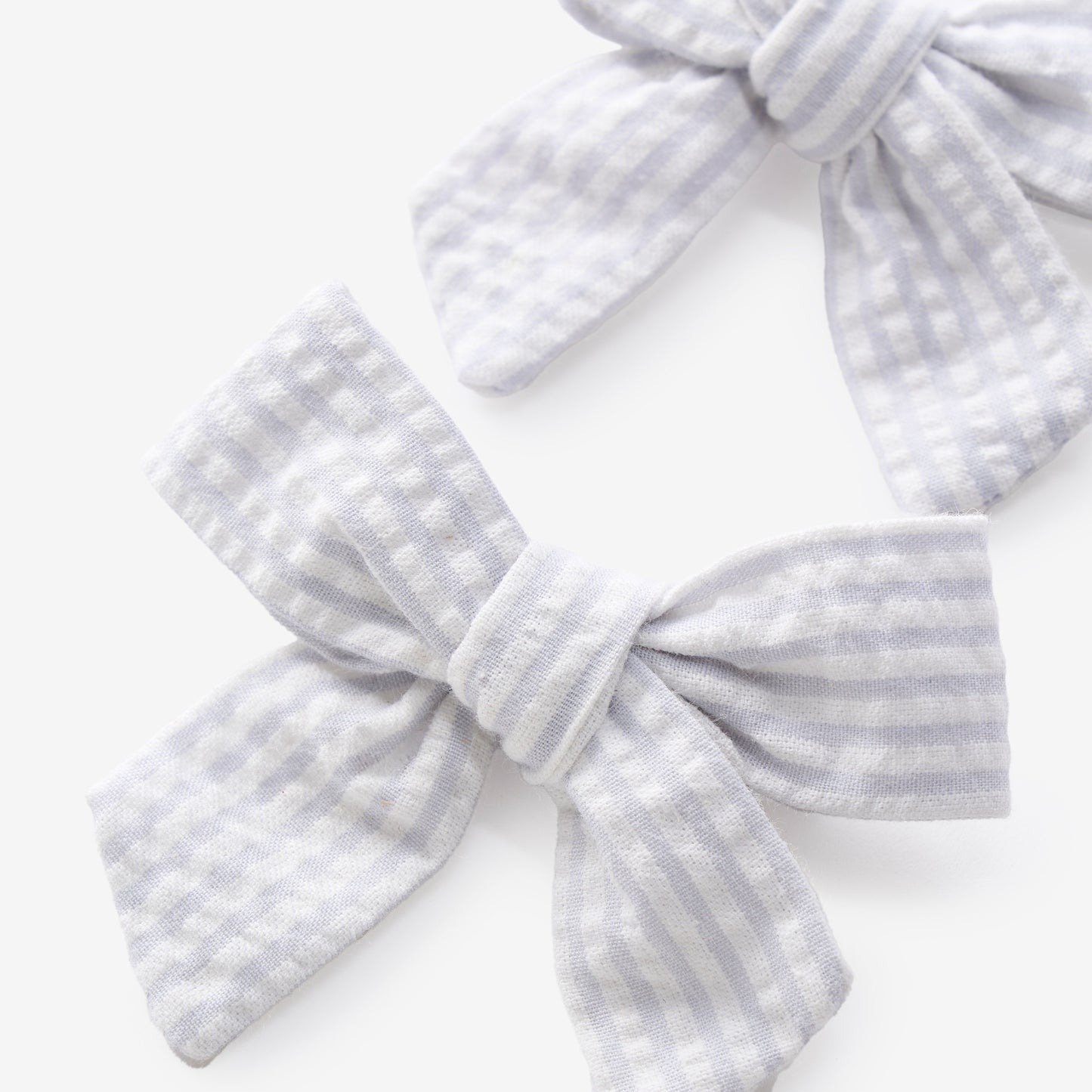 Blue Seersucker Bow Clip Set