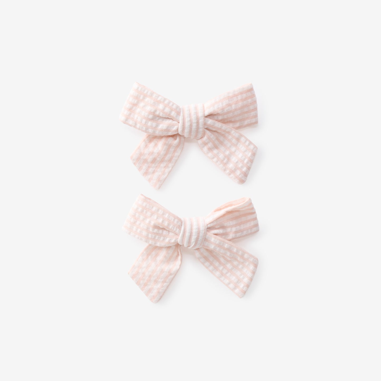 Pink Seersucker Bow Clip Set