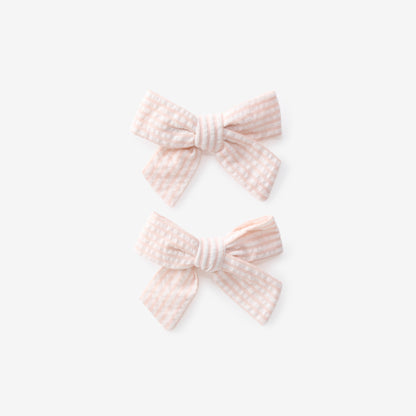 Pink Seersucker Bow Clip Set