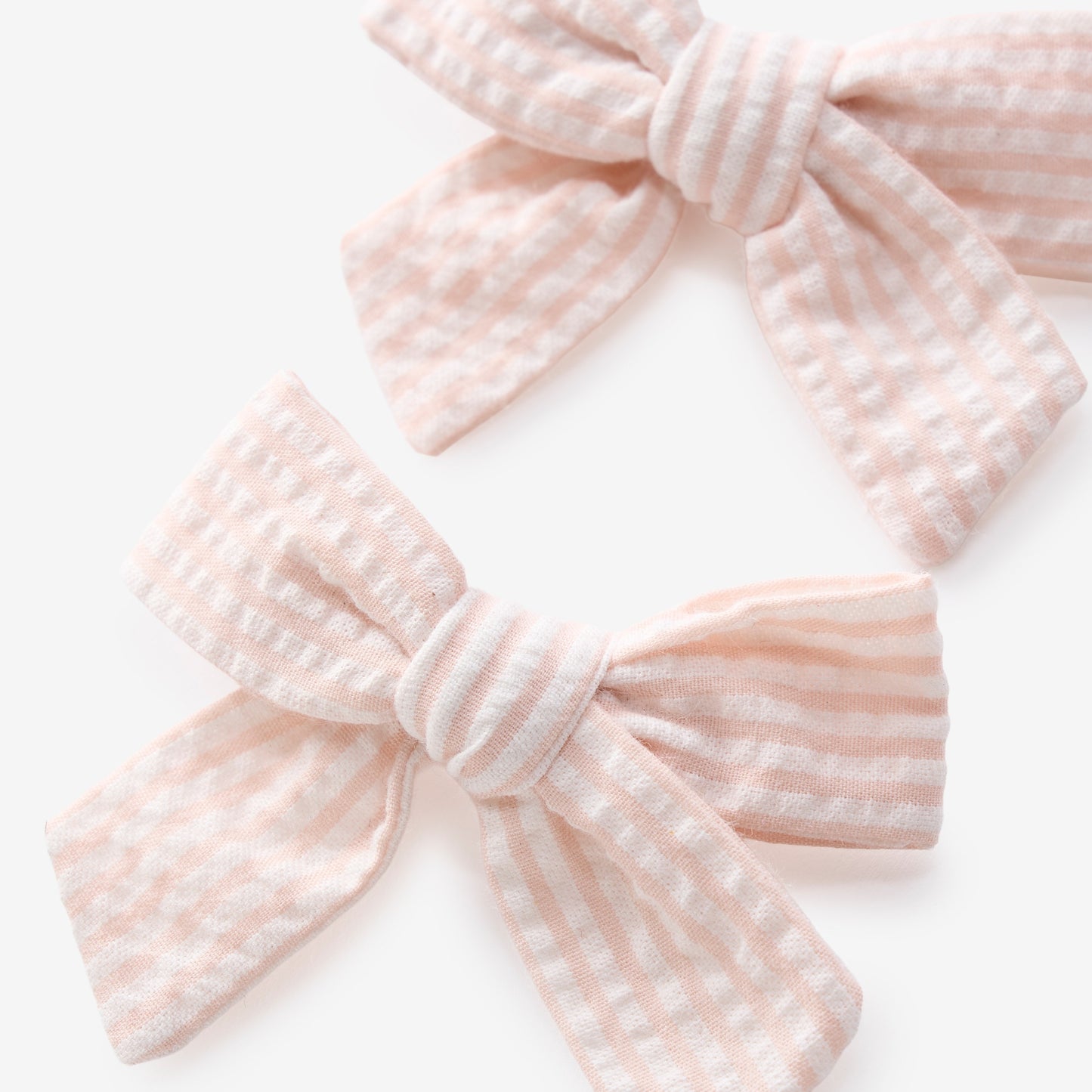 Pink Seersucker Bow Clip Set