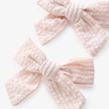 Pink Seersucker Bow Clip Set