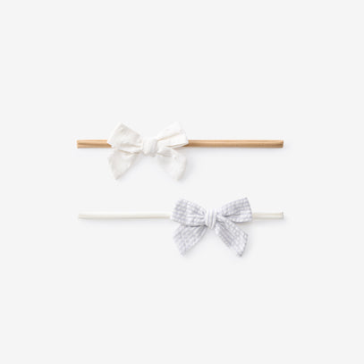 Blue Seersucker/White Swiss Dot Headband Set