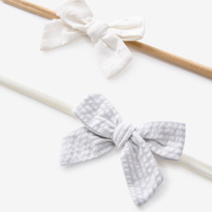 Blue Seersucker/White Swiss Dot Headband Set