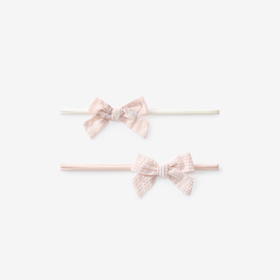 Fleur de Provence Swiss Dot & Pink Seersucker Bow Headbands 2Pk