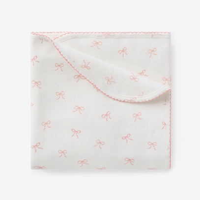 Pink Bow Print Organic Double Layer Swaddle Blanket