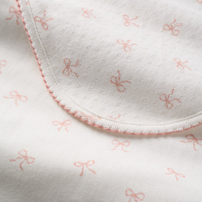 Pink Bow Print Organic Double Layer Swaddle Blanket