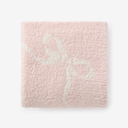 Pink Bows Feather Knit Baby Blanket
