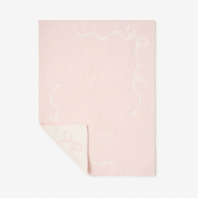 Pink Bows Feather Knit Baby Blanket