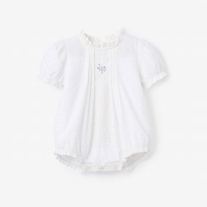 Swiss Dot Pintucked Bubble w/ Rose Embroidery