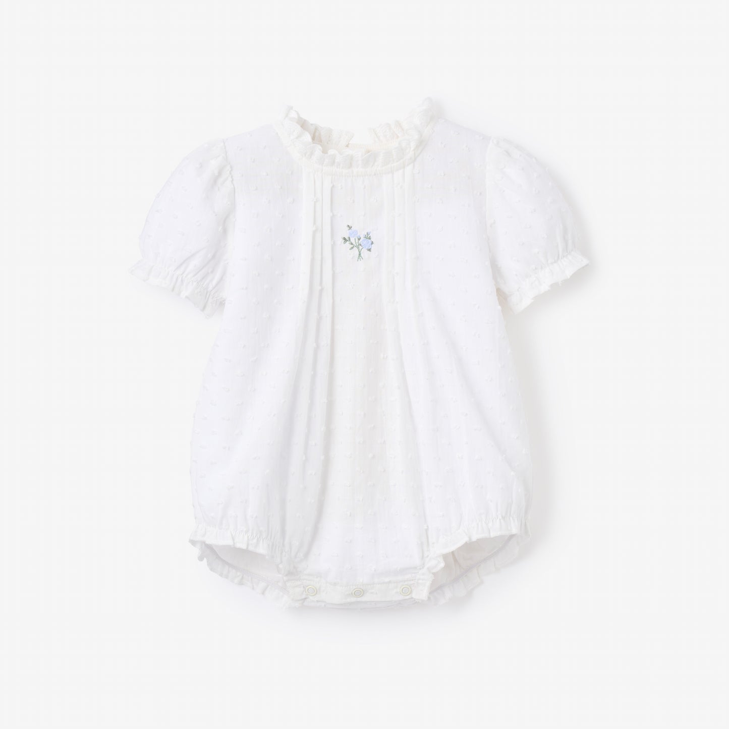 Swiss Dot Pintucked Bubble w/ Rose Embroidery