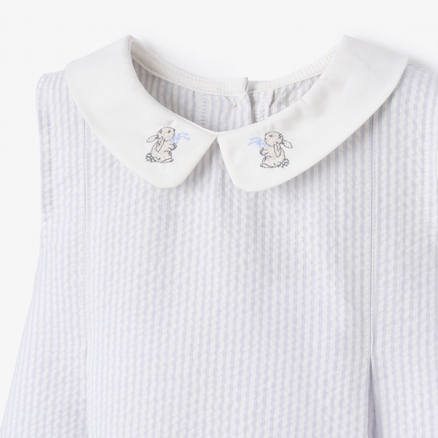 Blue Seersucker Embroidered Bunny Dress