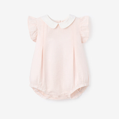 Pink Seersucker Collared Bubble